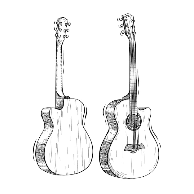 Free Vector hand drawn acoustic guitar outline illustration