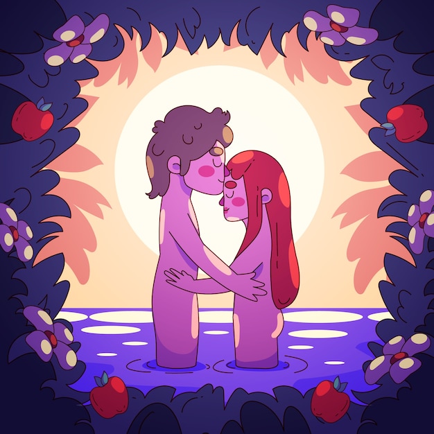 Free Vector hand drawn adam and eve illustration