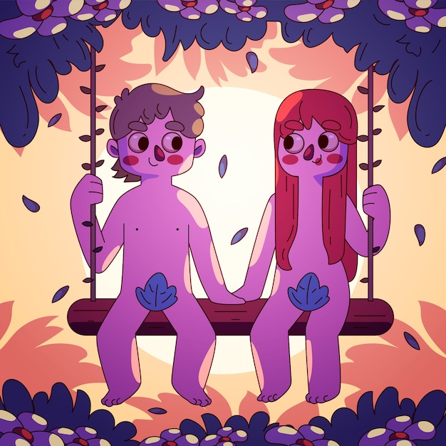 Free Vector hand drawn adam and eve illustration