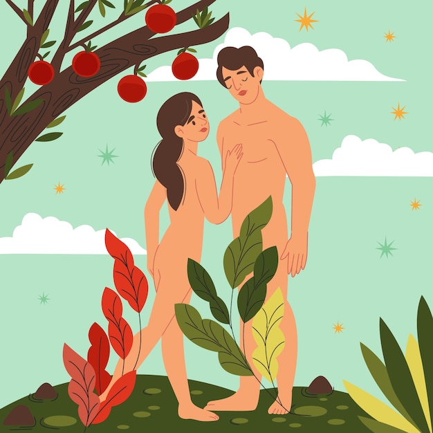 Free Vector hand drawn adam and eve illustration