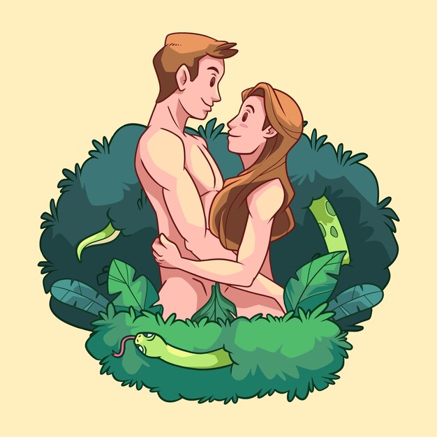 Hand drawn adam and eve illustration