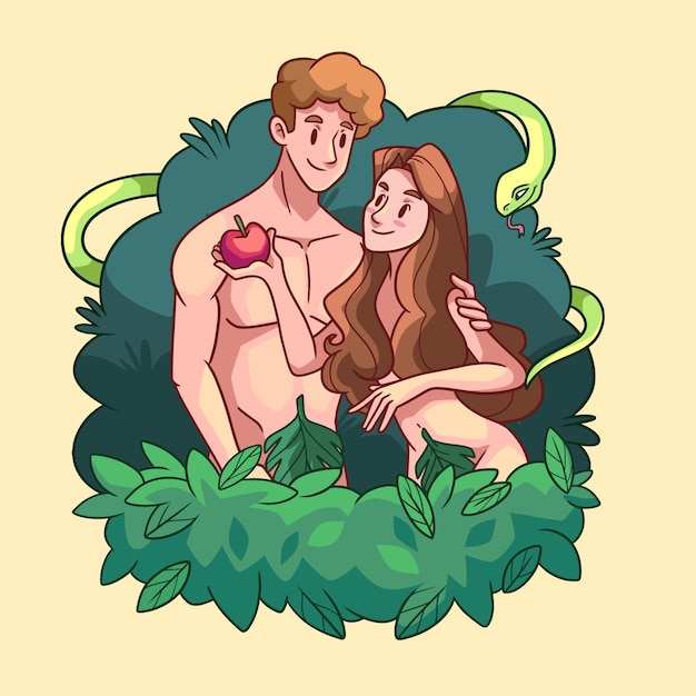 Hand drawn adam and eve illustration