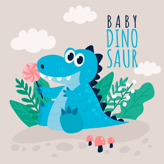 Hand drawn adorable baby dinosaur illustrated