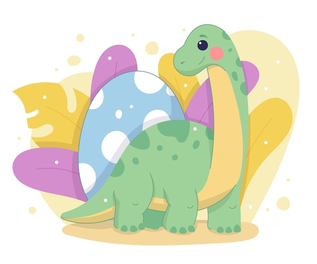 Hand drawn adorable baby dinosaur illustrated