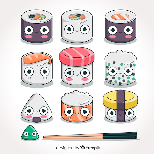 Free Vector hand drawn adorable sushi collection