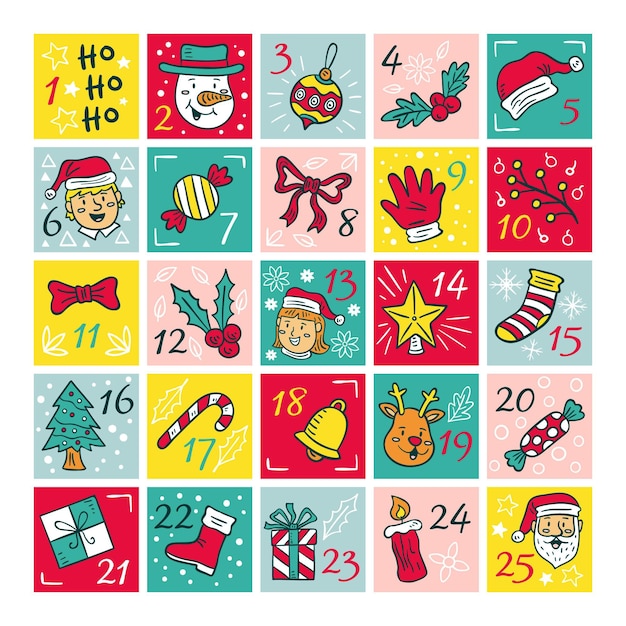 Hand drawn advent calendar illustrations