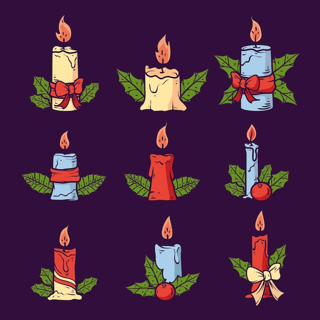 Hand drawn advent candles collection