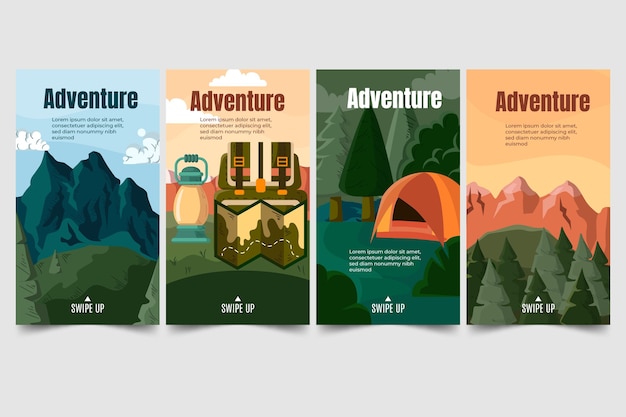 Free Vector hand drawn adventure instagram stories collection