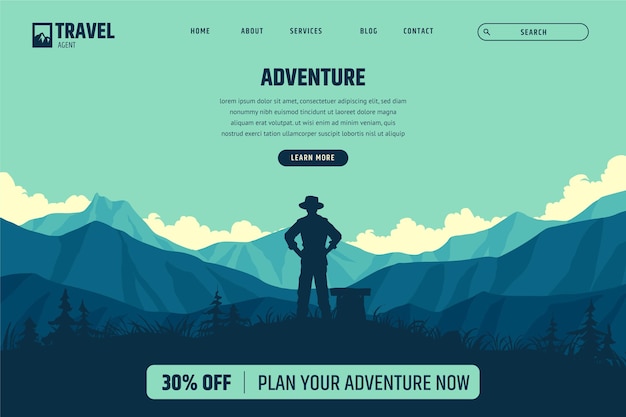 Hand drawn adventure landing page template