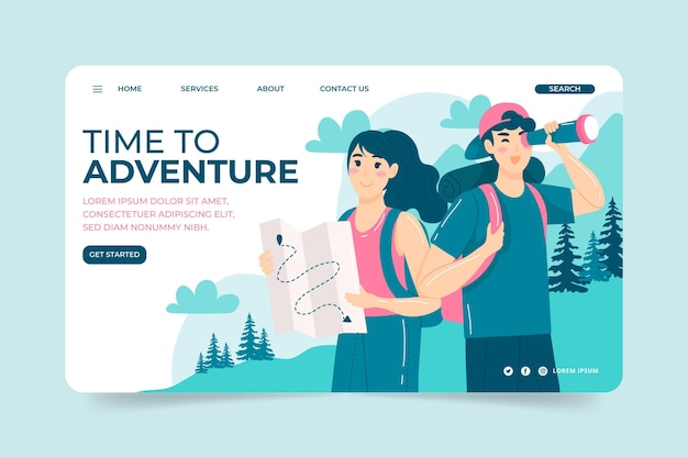 Hand drawn adventure landing page template