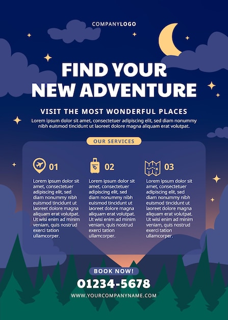 Hand drawn adventure vertical flyer template