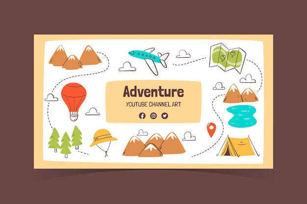 Free Vector hand drawn adventure youtube channel art template