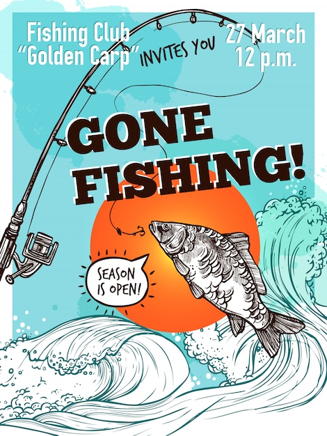 Free Vector hand drawn advertising fishing poster