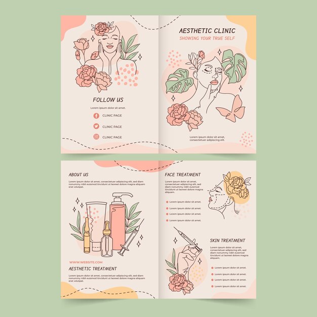 Hand drawn aesthetic medicine brochure template design