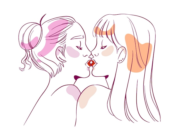 Free Vector hand drawn affectionate lesbian kiss