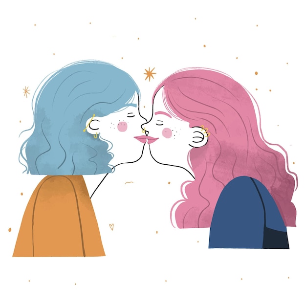 Free Vector hand drawn affectionate lesbian kiss