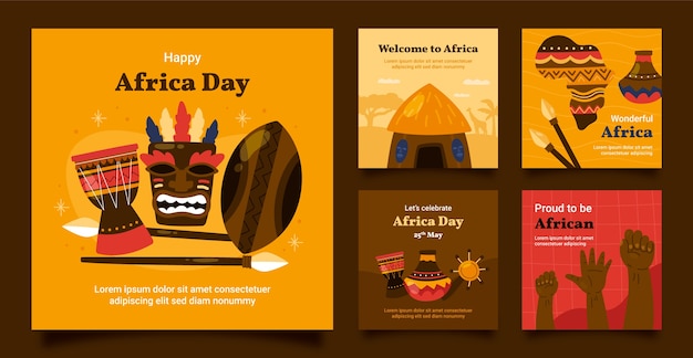 Free Vector hand drawn africa day instagram posts collection