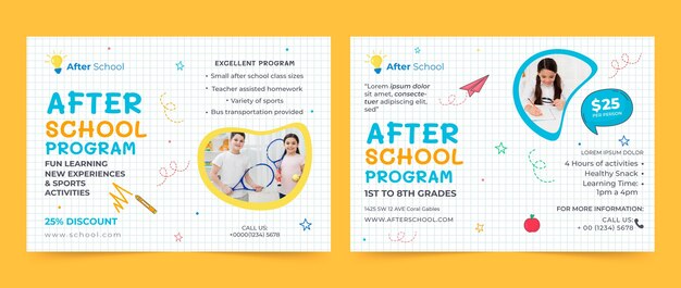 Hand drawn after-school activities for children brochure template