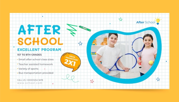 Hand drawn after-school activities for children sale banner template