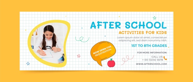 Hand drawn after-school activities for children social media cover template