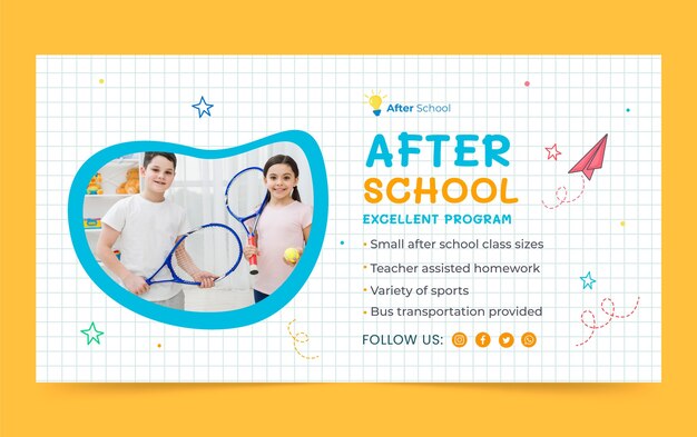 Hand drawn after-school activities for children social media promo template