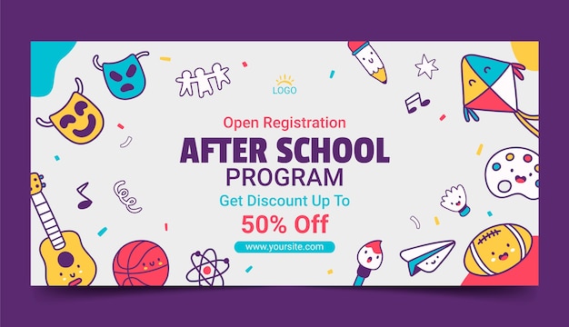 Hand drawn after school activities sale banner