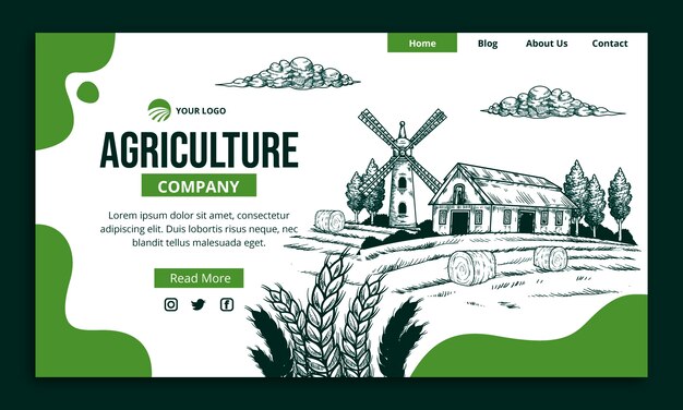 Hand drawn agriculture company landing page template