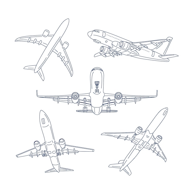 Hand drawn airplane outline illustration