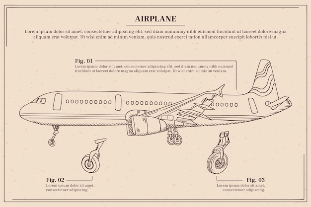 Free Vector hand drawn airplane outline illustration