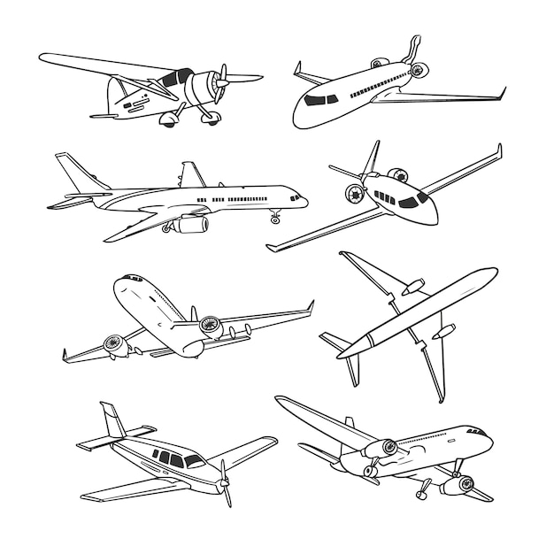 Hand drawn airplane outline illustration