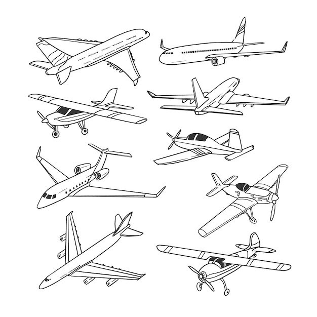 Hand drawn airplane outline illustration