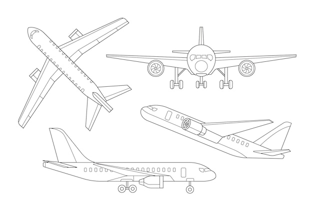 Hand drawn airplane outline illustration