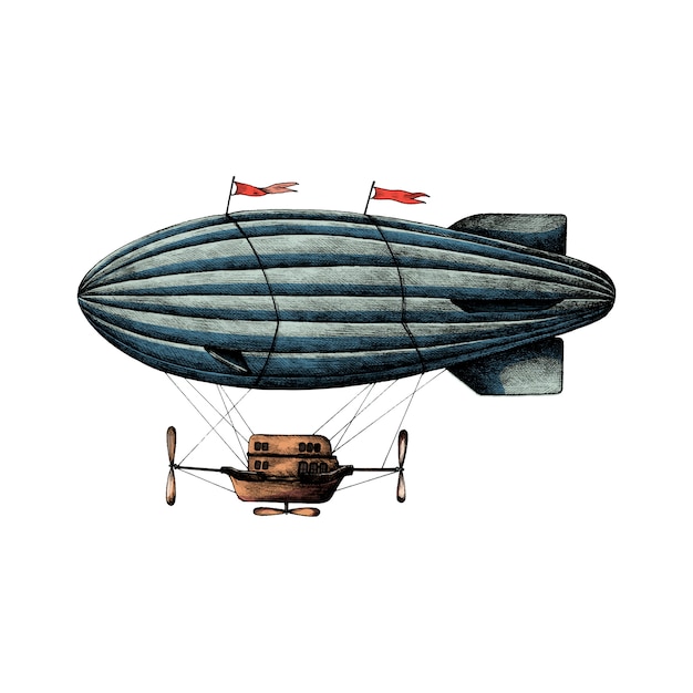 Free vector hand drawn airship retro style