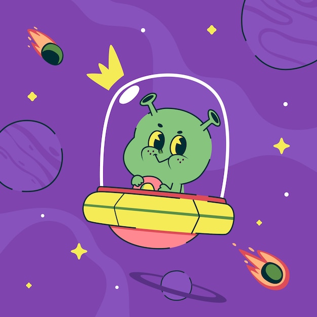 Free Vector hand drawn alien  cartoon illustration