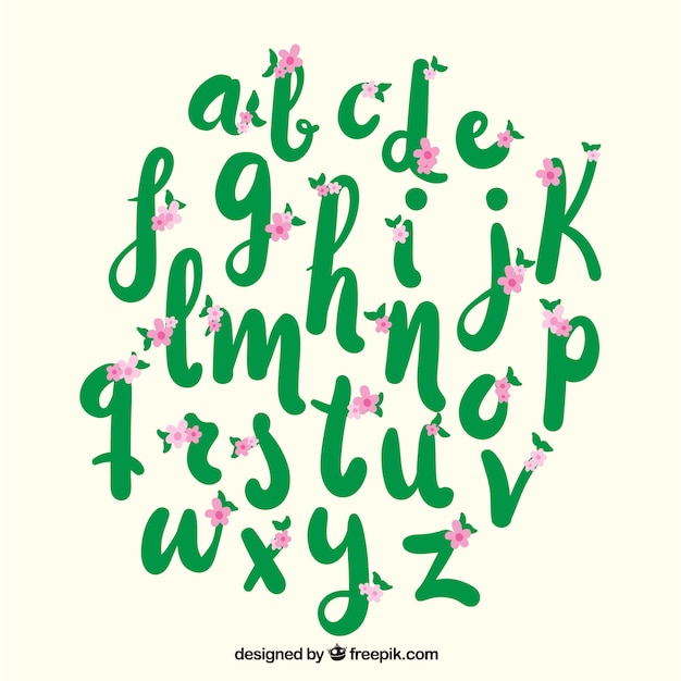 Hand drawn alphabet with flowers