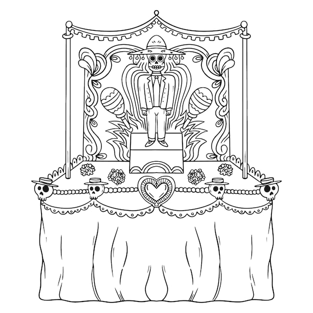 Free Vector hand drawn altar de dia de muertos coloring page illustration