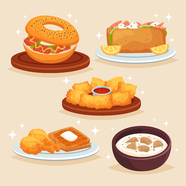 Free Vector hand drawn american cuisine set