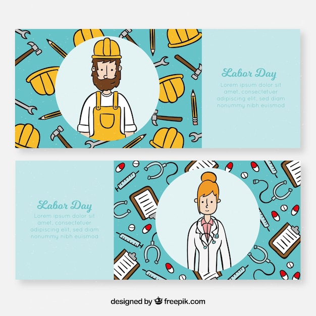 Free Vector hand drawn american labor day banners