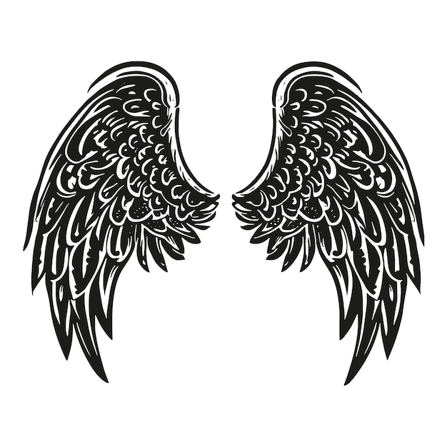 Hand drawn angel wings silhouette