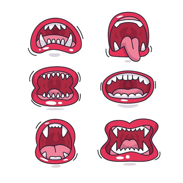 Hand drawn angry mouth cartoon illustration