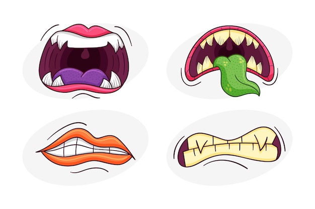 Hand drawn angry mouth cartoon illustration