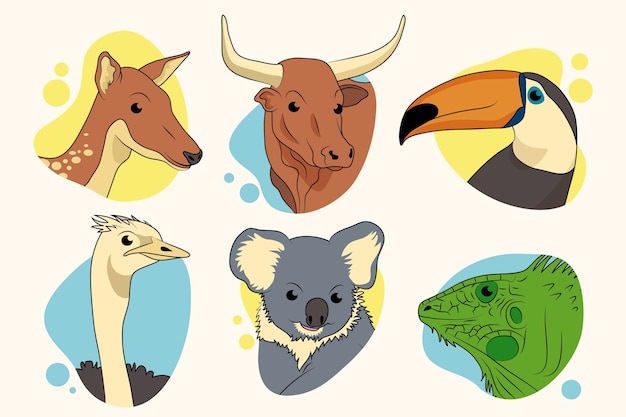 Free vector hand drawn animal avatars element collection