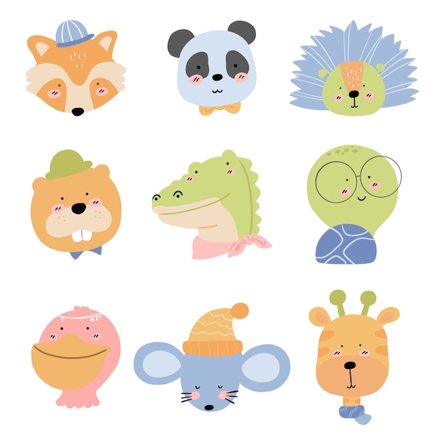 Free vector hand drawn animal avatars element collection