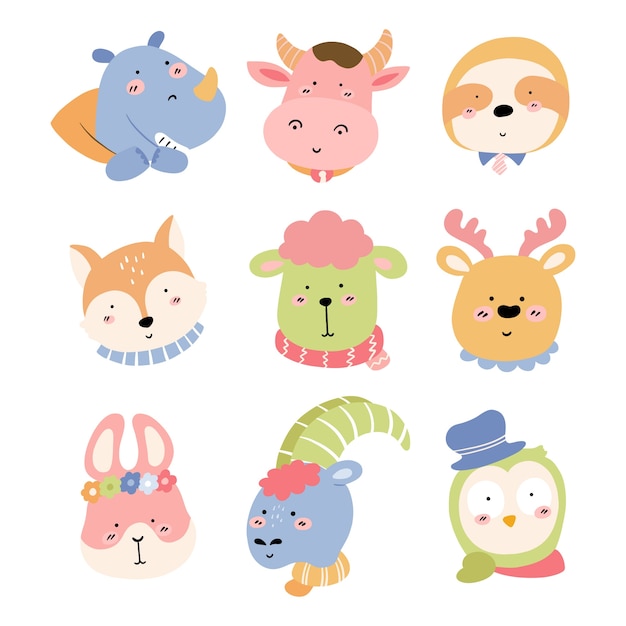 Free Vector hand drawn animal avatars element collection