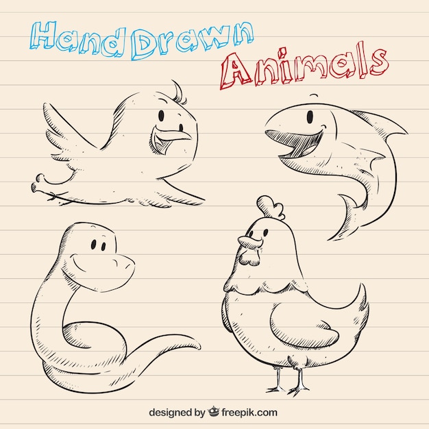 Free Vector hand drawn animals in cartoon style