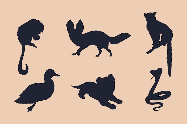 Hand drawn animals silhouette illustration