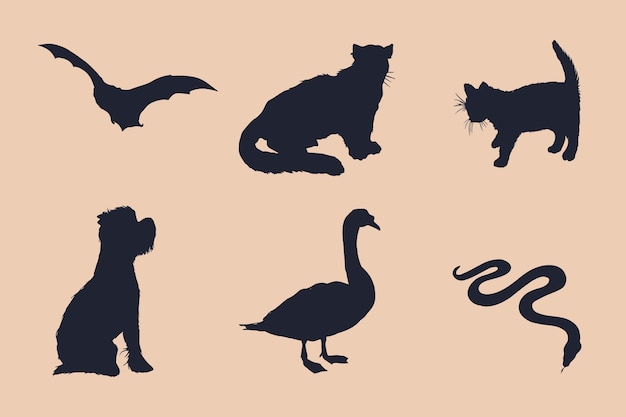 Free Vector hand drawn animals silhouette illustration