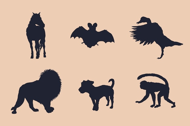 Free vector hand drawn animals silhouette illustration