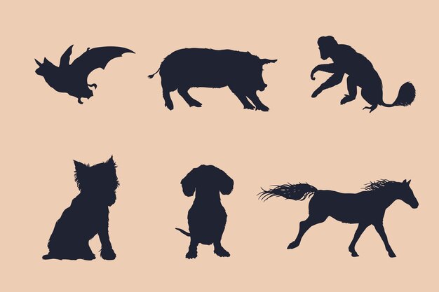 Hand drawn animals silhouette illustration