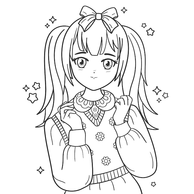 Free vector hand drawn anime coloring pages illustration